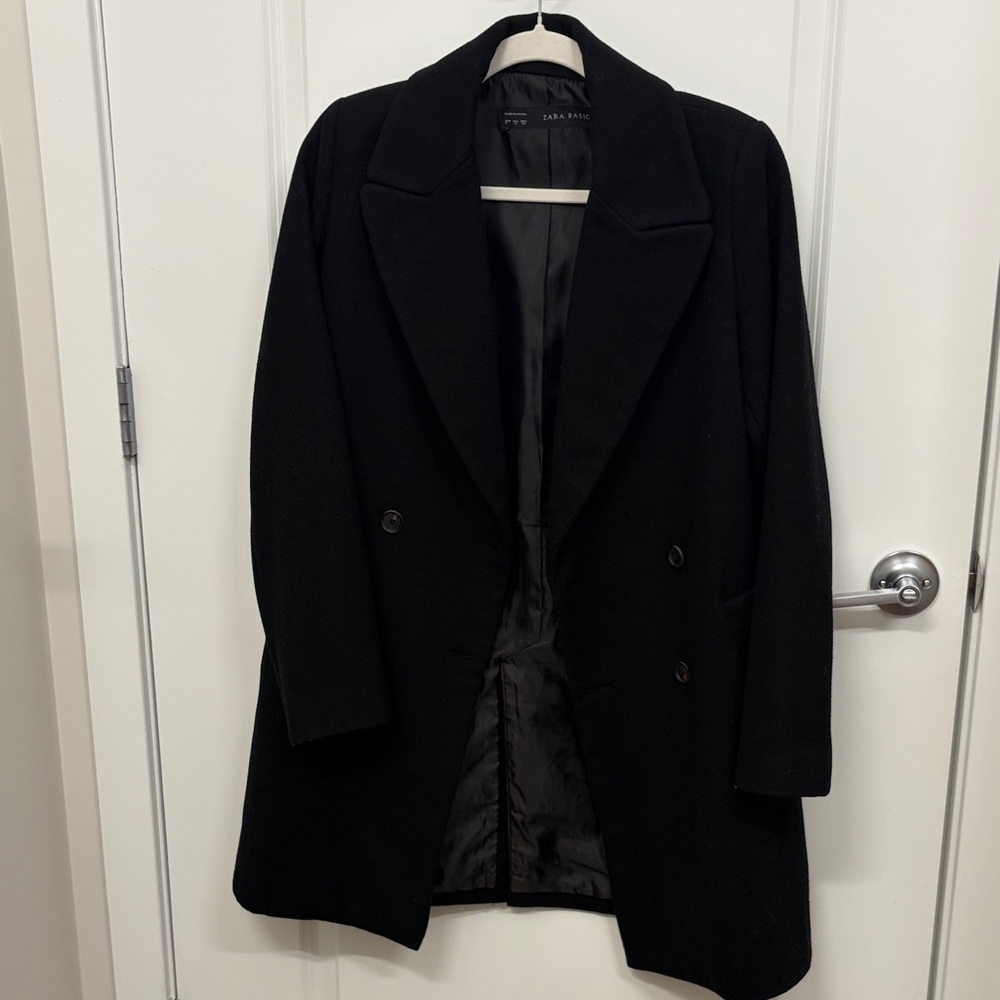 Zara Black Double-Breasted Coat - Picture 2 of 7